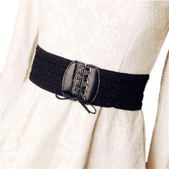 JinYu 2 Set PU Leather Elastic Wide Belt for Women Ladies Dress Stretch